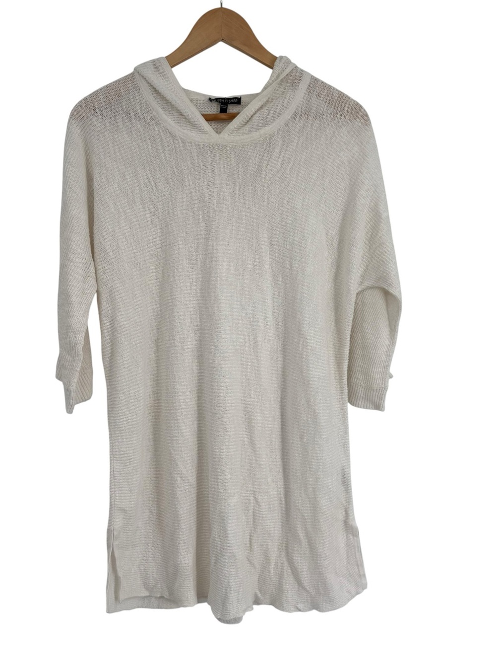 Eileen Fisher Size S Linen Cotton White Lightweight Hooded Knit Dress Coverup